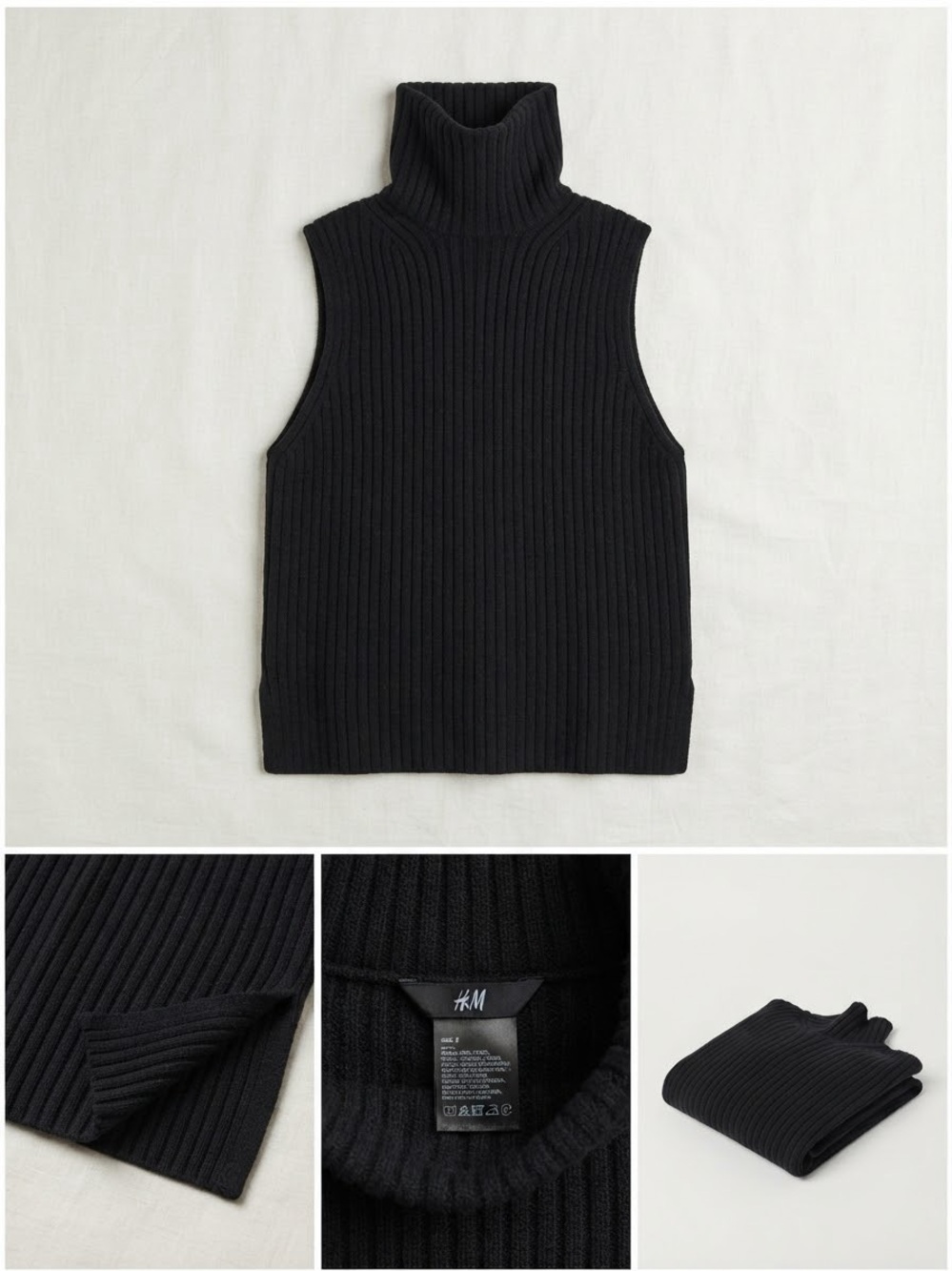 H&M Black Ribbed Sleeveless Turtleneck Vest